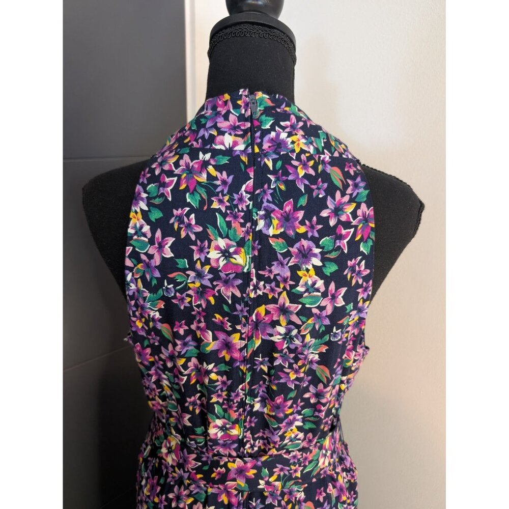 Vintage Melissa Harper Purple Multicolor Floral Halter Neck Wrap Dress - 14 - Picture 5 of 7